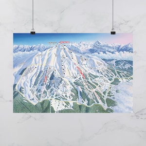 Póster del área del mapa de la pista de esquí Big Sky South Face, la estación de esquí más grande de Estados Unidos, decoración de pared para esquiar, regalo para él