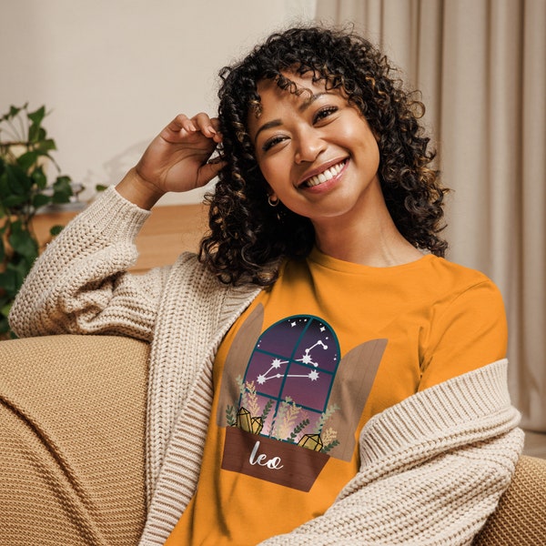 Leo Window Women's Relaxed T-Shirt | Zodiac, Astrology Shirt, Zodiac Birthday Gift Tee, Astrology Zodiac Gift Shirt, Cute Gift Shirt