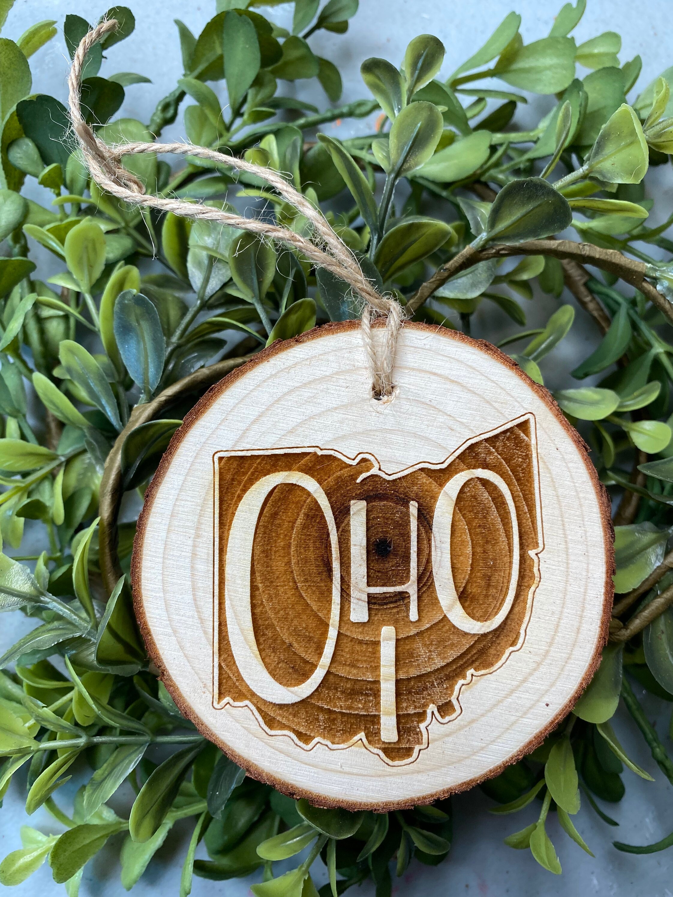 Ohio State Shape Wooden Ornament. Engraved Ohio Ornament. – C & A