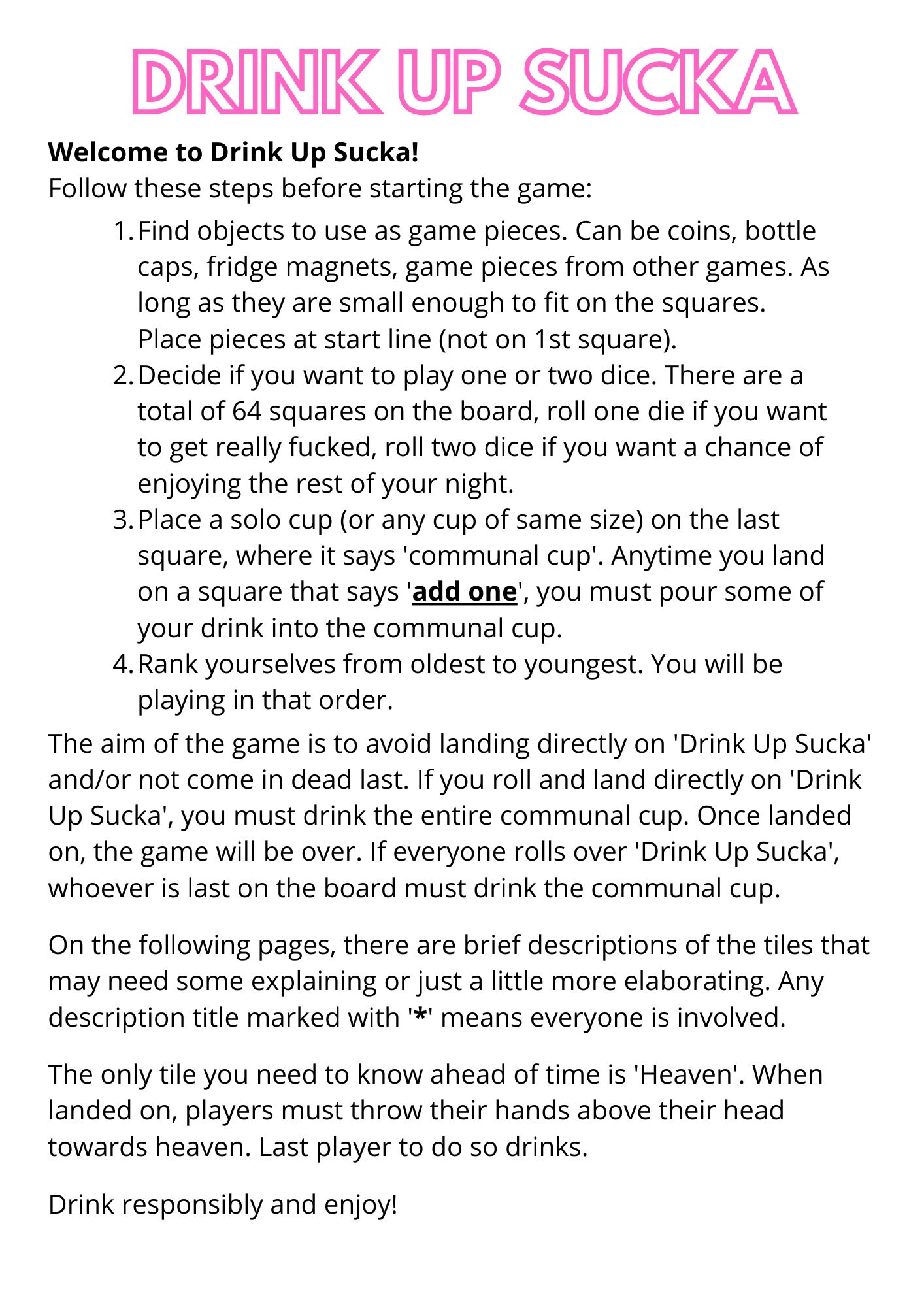Printable Drinking Board Game Instant Download X-large | Etsy
