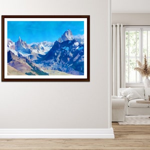 Fitz Roy El Chalten Watercolour Printable Wall Art, Digital Download of Fitz Roy Cerro Torre El Chalten Argentina Art for Your Home