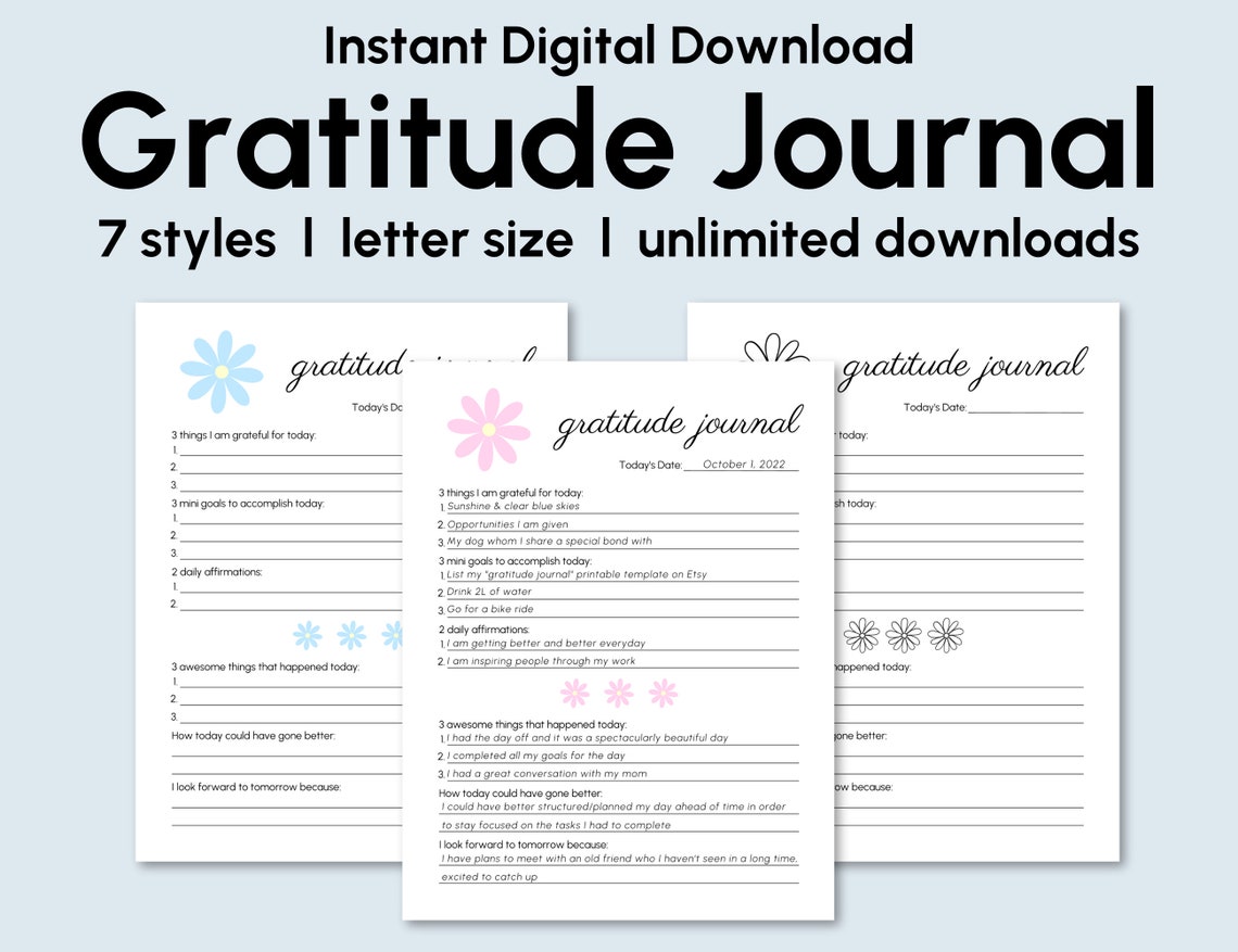 Gratitude Journal Printable Daily Tracker, Digital Download, Printable ...