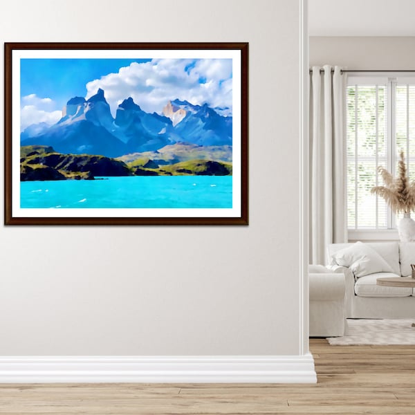 Torres Del Paine Watercolour Printable Wall Art, Digital Download of Torres Del Paine Patagonia Art for Your Home