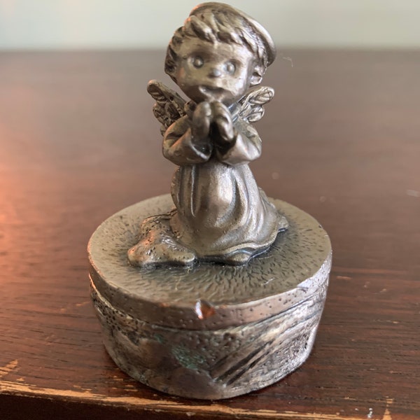 Vintage Pewter Little Angel Trinket Box