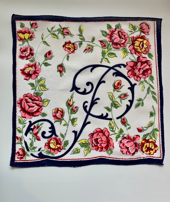 Vintage Navy and Pink Monogrammed “P” Handkerchief