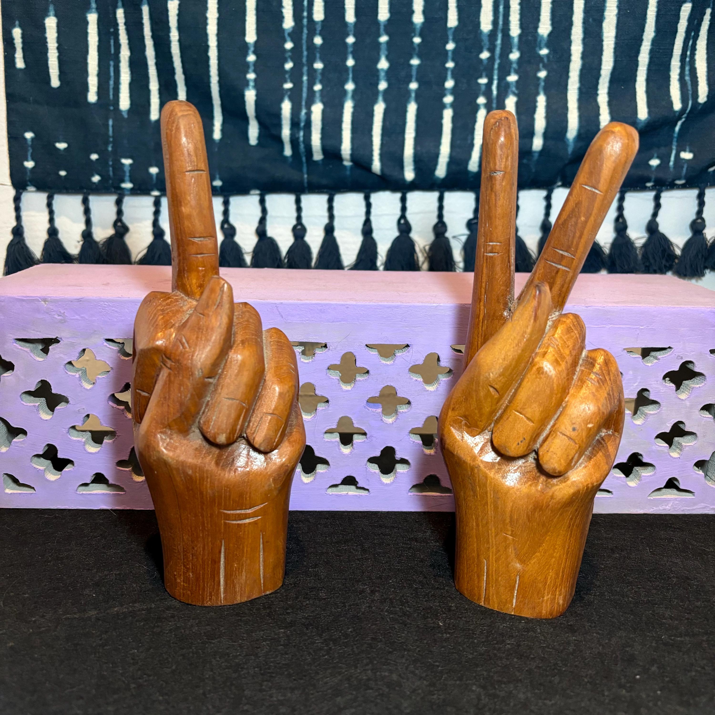 70's Wooden Peace Sign Figurine木彫りピースサイン Peace Sign Wooden Ashtray ピースサイン ビンテージ