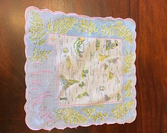 Vintage New Mexico State Souvenir Map Handkerchief - Light Blue