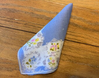 Vintage Mary Lewis Handkerchief with Framed Flower Border
