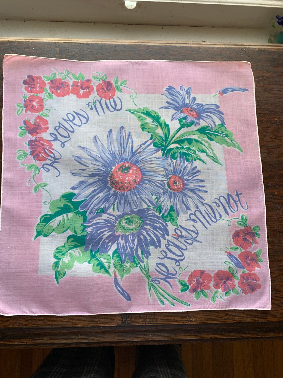 Vintage He Loves Me He Loves Me Not Handkerchief - Etsy