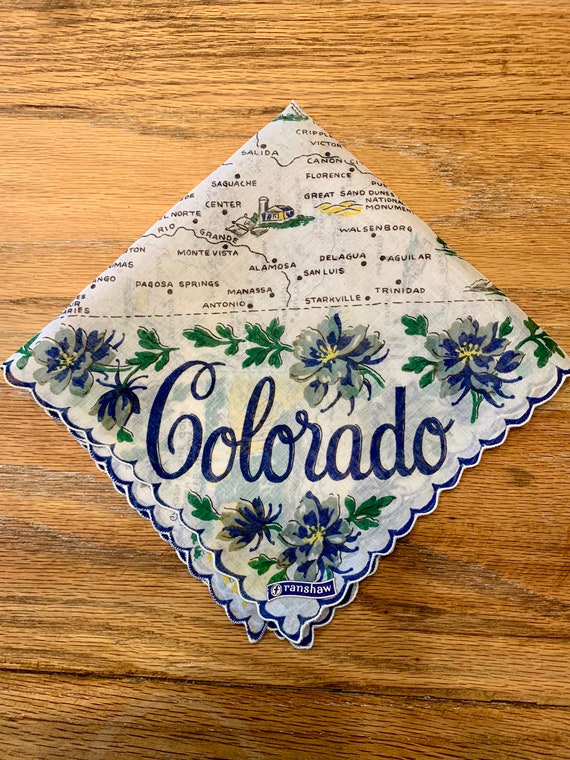 Vintage Colorado State Souvenir Map Handkerchief w