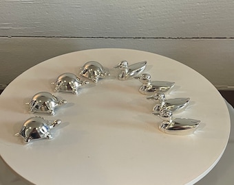 Silverplate Placecard Holders - Turtles or Ducks - set of 4 each