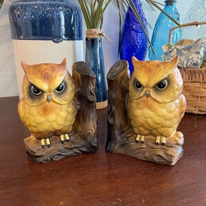 Owl Bank Bookends - vintage ceramic owl piggy bank bookends