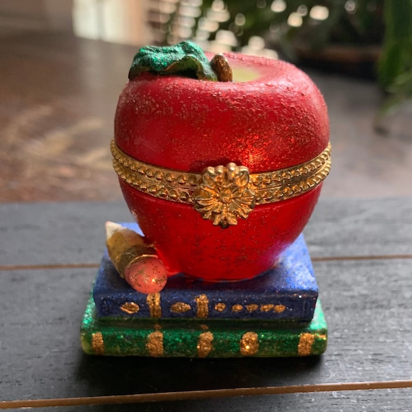 Sparkly Apple Hinged Porcelain Trinket Box