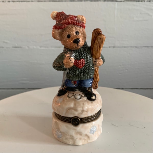 Boyd’s Bears & Friends Bearware Pottery Knut Downhill Racer Porcelain Hinged Trinket Box - Numbered