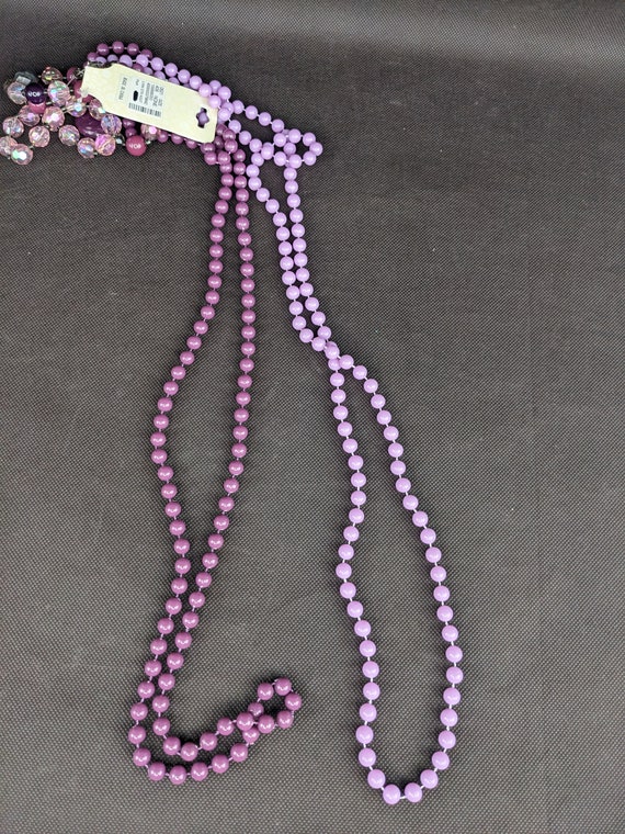 Vtg Anchor Blue Plum Purple Beaded Necklace Stret… - image 3