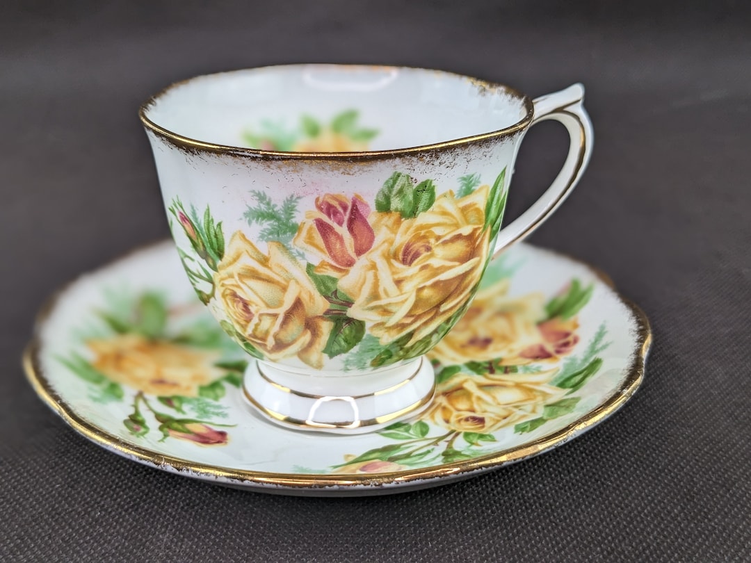 Vtg Royal Albert TEA ROSE Yellow Gold Floral Bone China Teacup Etsy