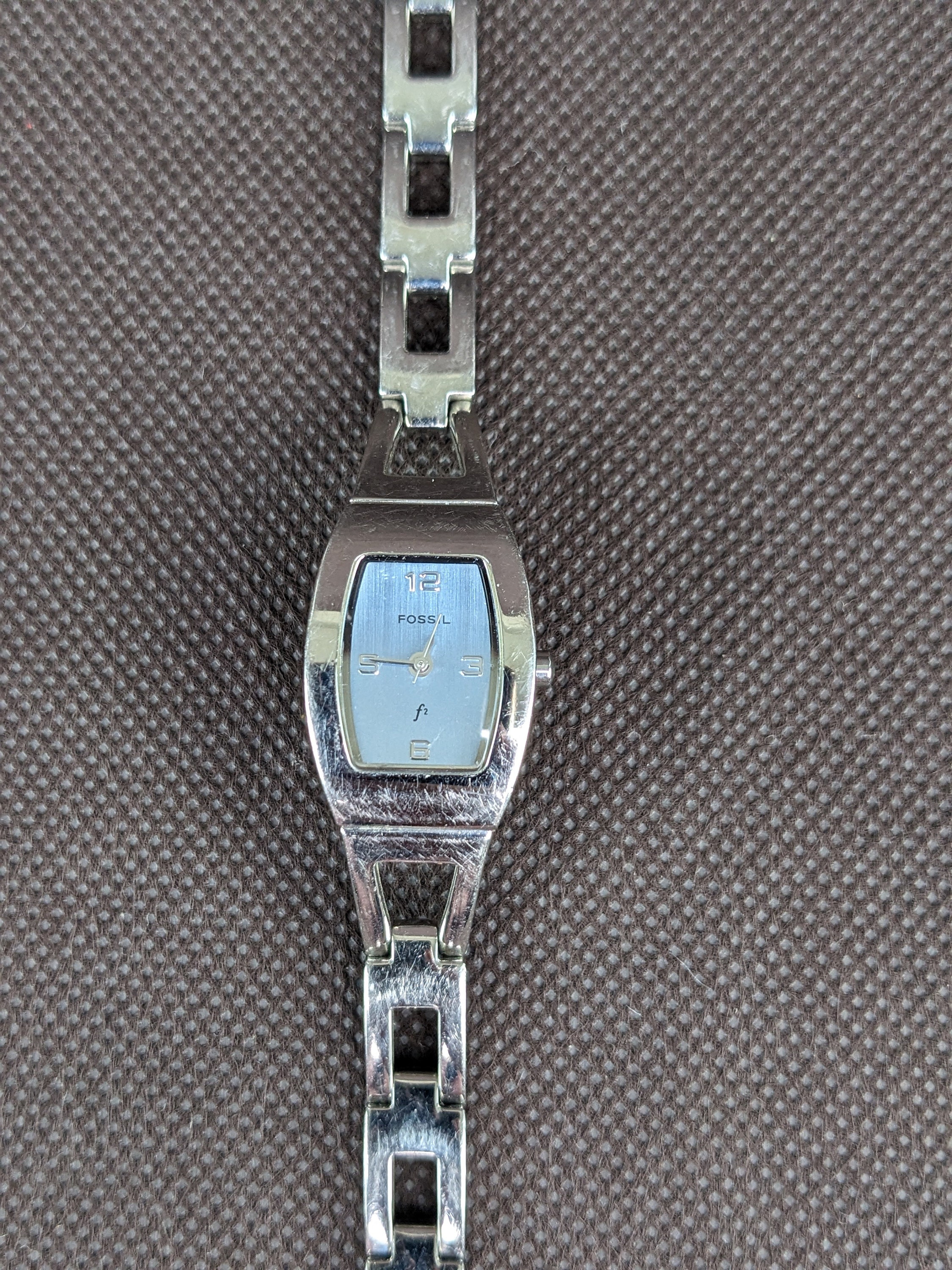 Silver FOSSIL F2 Womens Watch Blue Dial Stainless Steel Quartz