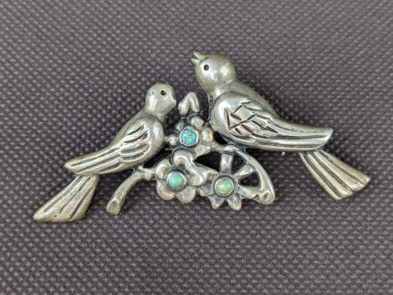 Vtg Mexico Sterling Silver Bird Branch Turquoise … - image 4