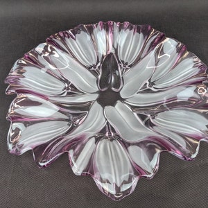 Vtg Mikasa Pink Tulip Floral Frosted Glass Serving Centerpiece Dish Bowl, 12"
