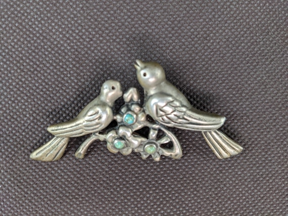 Vtg Mexico Sterling Silver Bird Branch Turquoise … - image 1