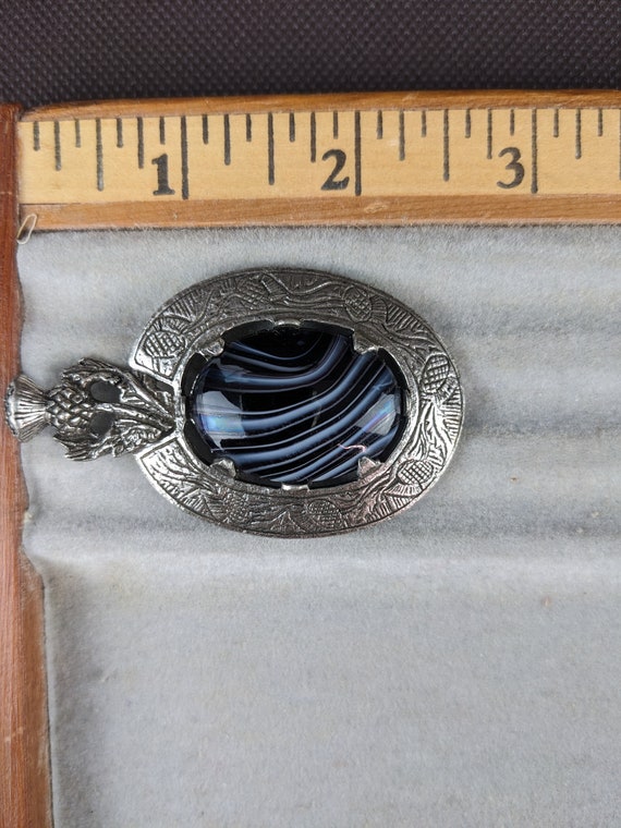 Vtg MIRACLE Silver Tone Blue Stripe Porphyry Glas… - image 9