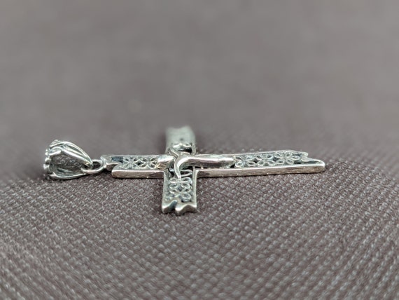 Sterling Silver Ornate Cross Open Scroll Floral B… - image 4