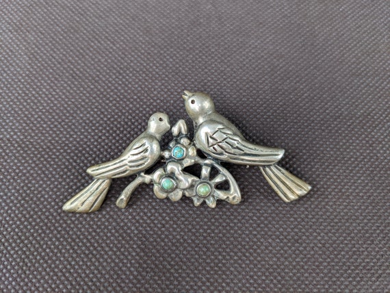 Vtg Mexico Sterling Silver Bird Branch Turquoise … - image 2