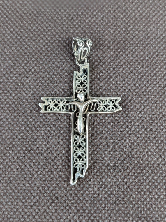 Sterling Silver Ornate Cross Open Scroll Floral B… - image 1