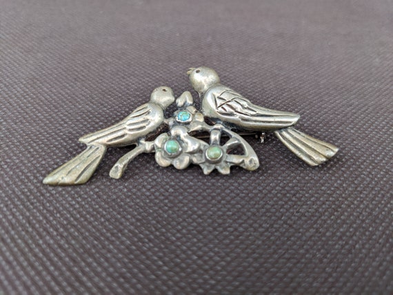 Vtg Mexico Sterling Silver Bird Branch Turquoise … - image 3