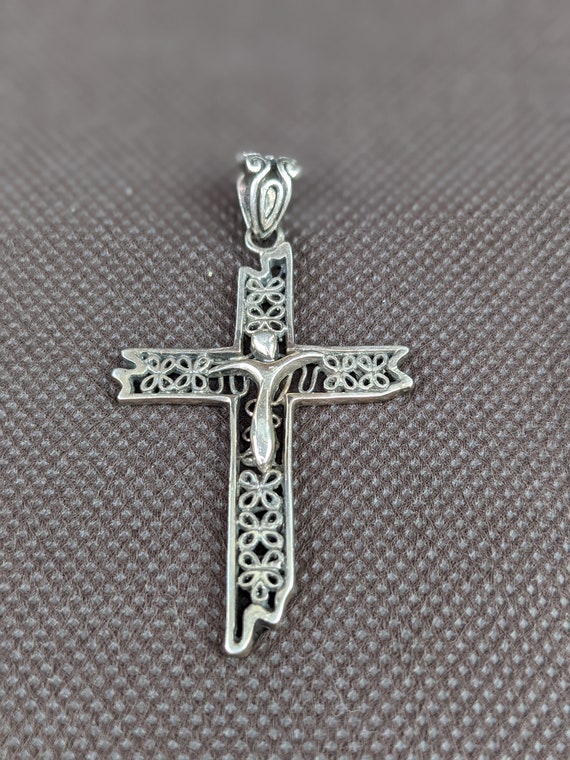 Sterling Silver Ornate Cross Open Scroll Floral B… - image 2