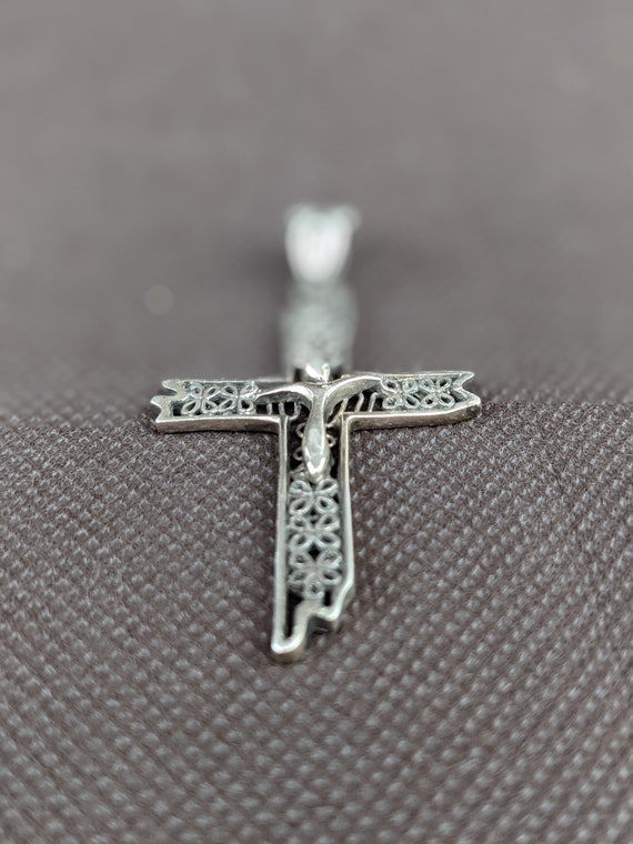 Sterling Silver Ornate Cross Open Scroll Floral B… - image 3