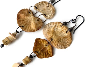 Soldered Bone Earrings 1, Ethically Sourced Artisan Jewelry by Elizabeth Rosen