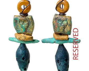 ONE Rustic Primitive Angel Ornament with Artisan Beads of Ceramic and Polymer Clay, by Elizabeth Rosen