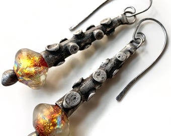 Dichroic Glass Earrings, Soldered Cones, Handmade Niobium Ear Wires, Basha Beads