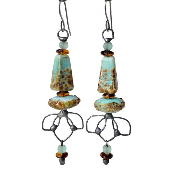 Bohemian Soldered Lotus and Lampwork Glass Earrings, by Elizabeth Rosen