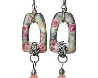 RESERVED for Victoria .................................................... Handmade Ceramic Flower Rose Garden Earrings by Elizabeth Rosen