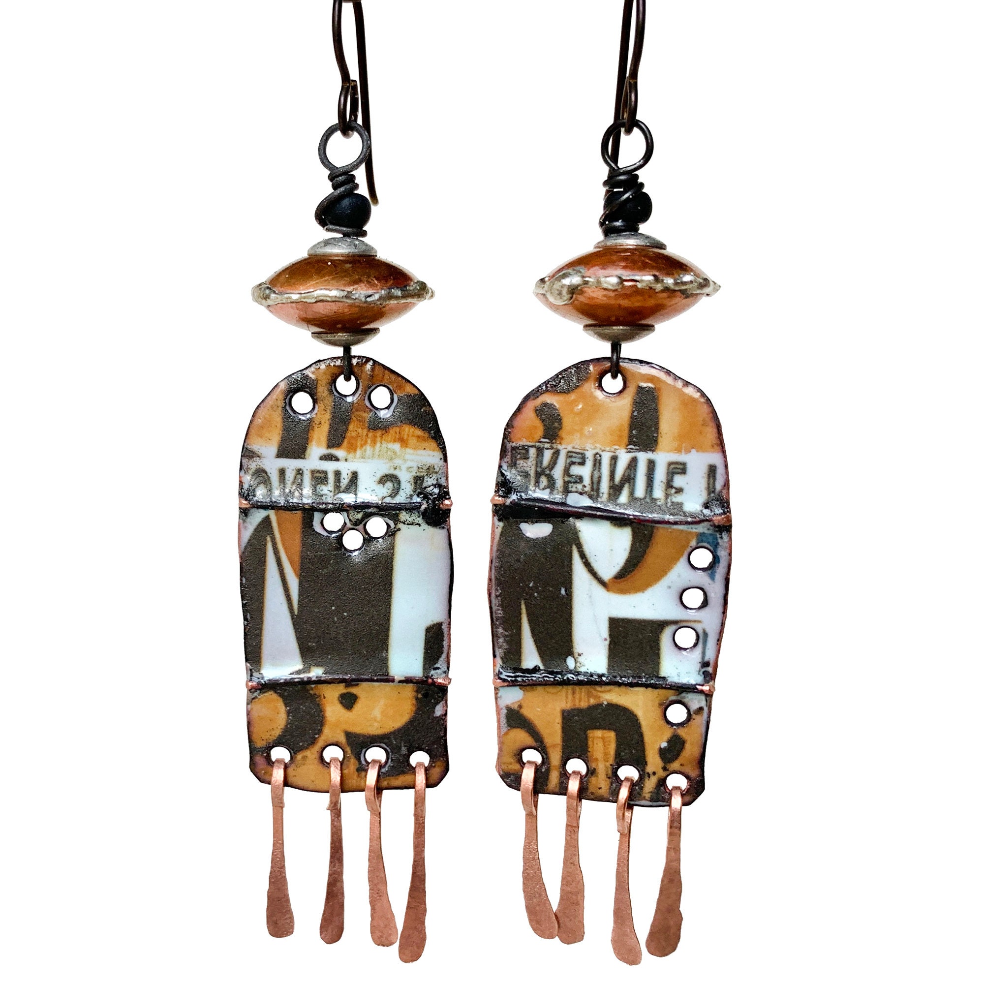 Rustic Artisan Earrings Modern Copper Enamel Earrings Etsy