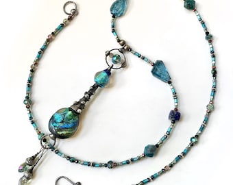 Artisan Lampwork Glass Necklace, Soldered Basha Beads, Mermaid's Dowry, Sparkling Jewelry, LONG Beaded Necklace, by Elizabeth Rosen