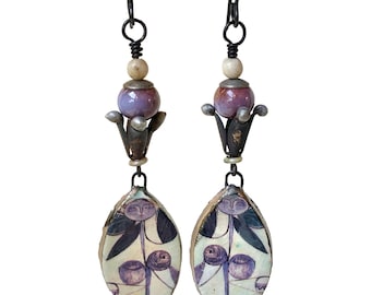 Picasso Femme Fleur Earrings, Ceramic Flower Girl Woman, by Elizabeth Rosen