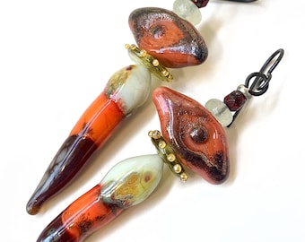 Artisan Eye Earrings, Lampwork Glass Headpins Disc and Eyes, One of a Kind Unusual Handmade Jewelry by Elizabeth Rosen