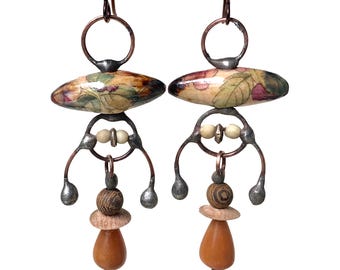 Nature Inspired Ceramic and Natural Bead Earrings, by Elizabeth Rosen