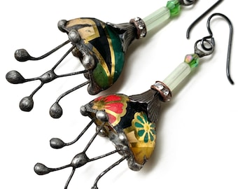 upcycled vintage tin flower earrings, lightweight soldered artisan earrings, by Elizabeth Rosen