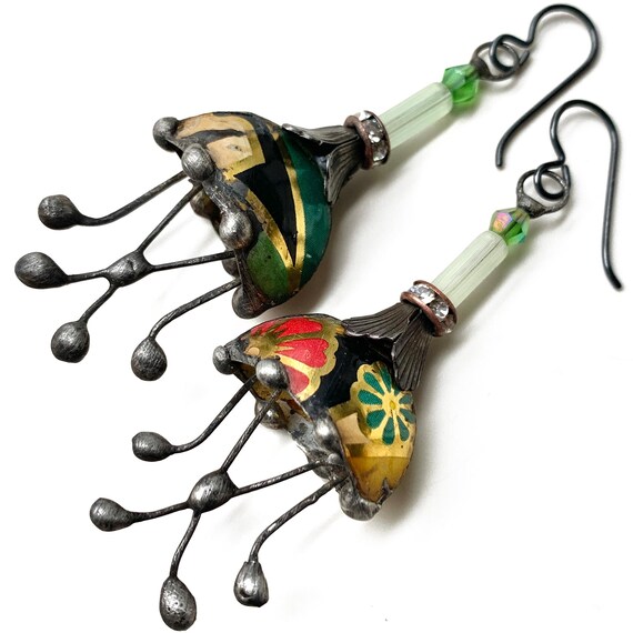 upcycled vintage tin flower earrings, lightweight soldered artisan earrings, by Elizabeth Rosen