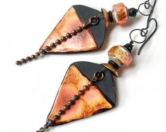 Just Peachy, gorgeous lampwork glass and artisan ceramics earrings, rustic elegance, one of a kind jewelry, by Elizabeth Rosen