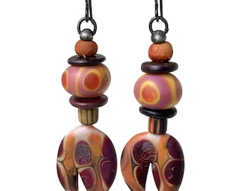 Fun and Unusual Lampwork Glass Earrings, Rustic Fall Colors, by Elizabeth Rosen