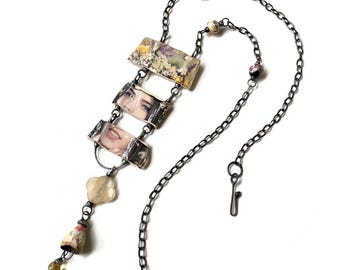 The May Queen, Soldered Artisan Ceramic Face Necklace, by Elizabeth Rosen
