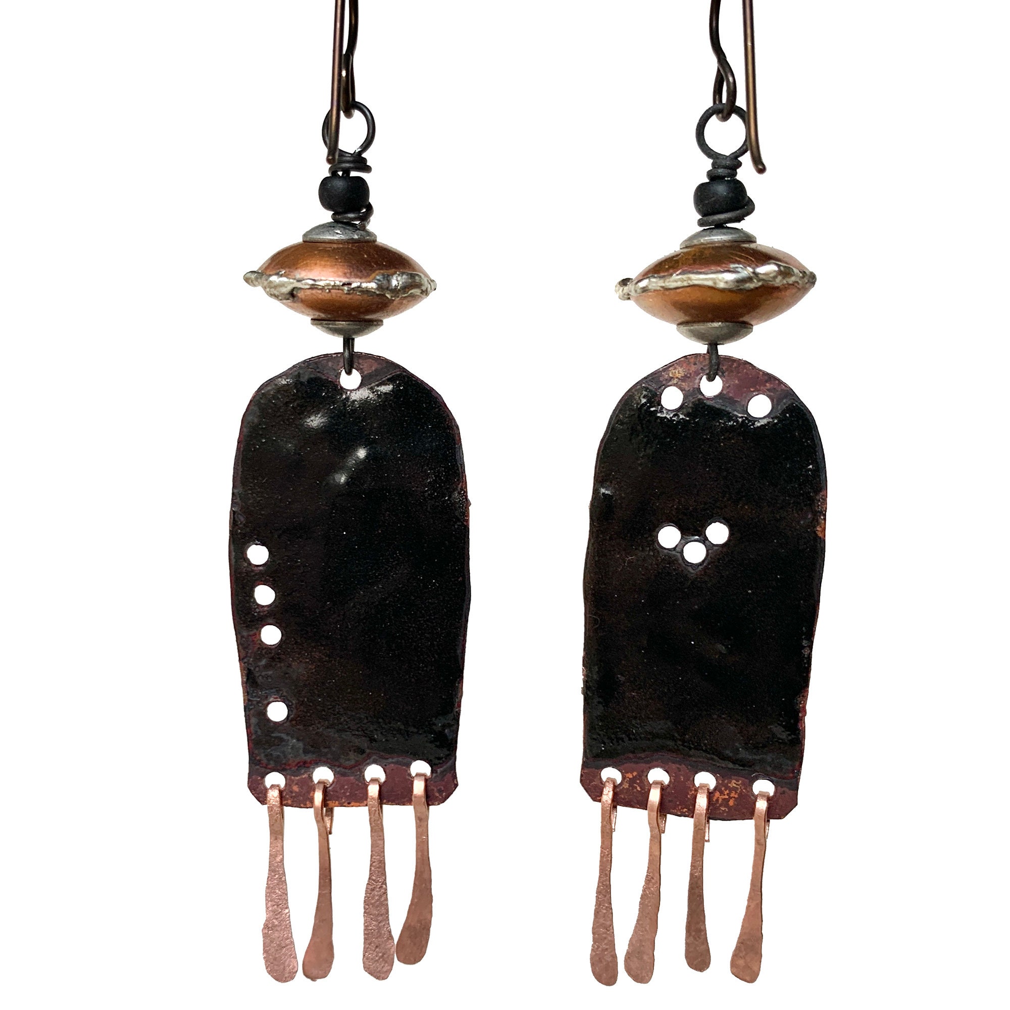 Rustic Artisan Earrings Modern Copper Enamel Earrings Etsy