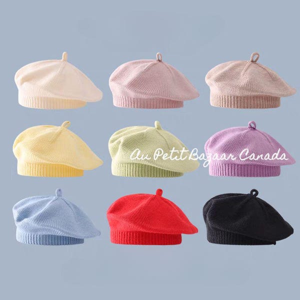 Adorable Soft Baby Toddler Knit French Beret, Cream, Lavender, Pink, Red, Beige, Tan, Pastel Yellow. Fashionable Gift for kids