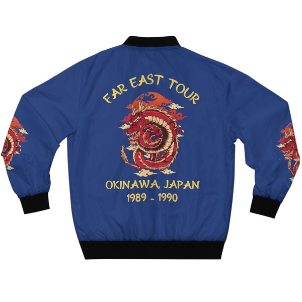 Jacket Okinawa Japan Far East Tour, Retro Design Style, Japanese Dragon, Customize With Dates, Location or Text, Military Souvenir
