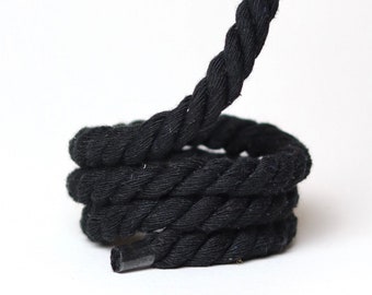 PACK X3 NOIR Lacets corde chunky 8mm, lacets de chaussures à la texture naturelle, lacets de corde funny pour DIY, lacets torsadés épais